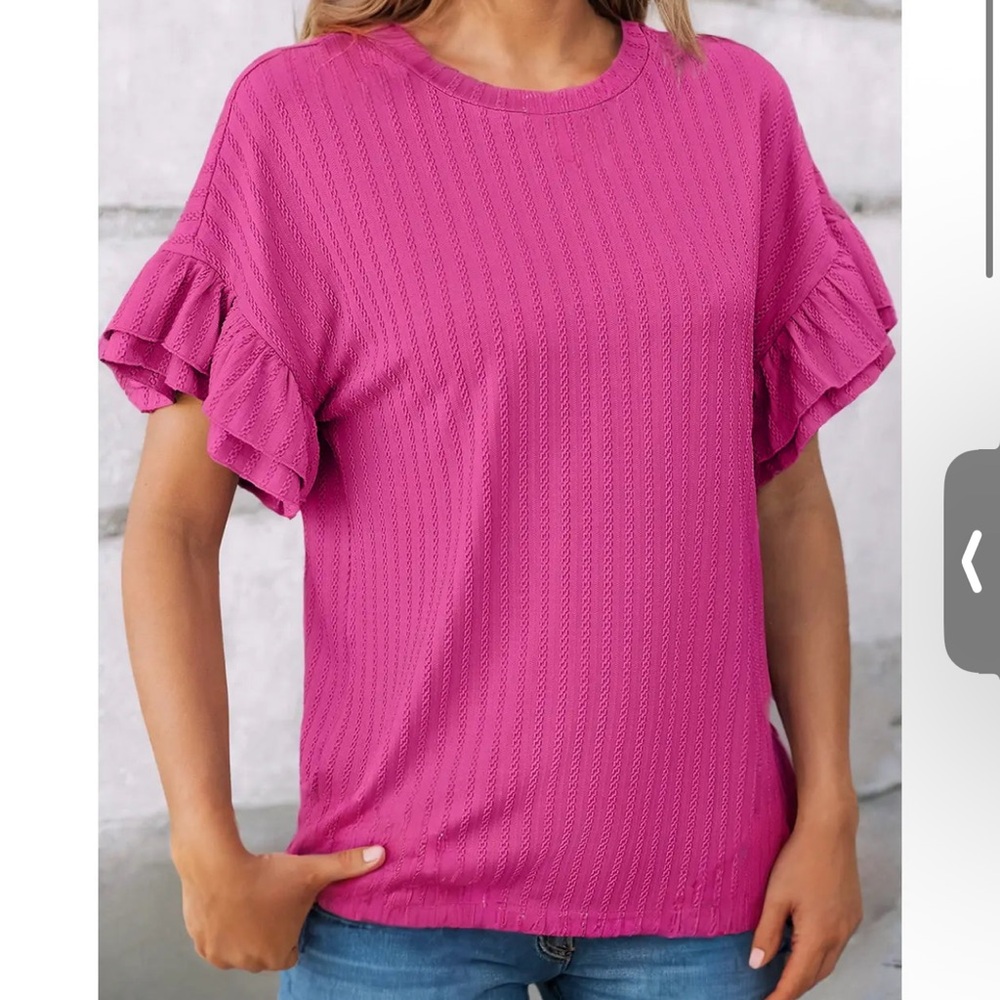 Vibrant Pink Ruffle Sleeve Blouse